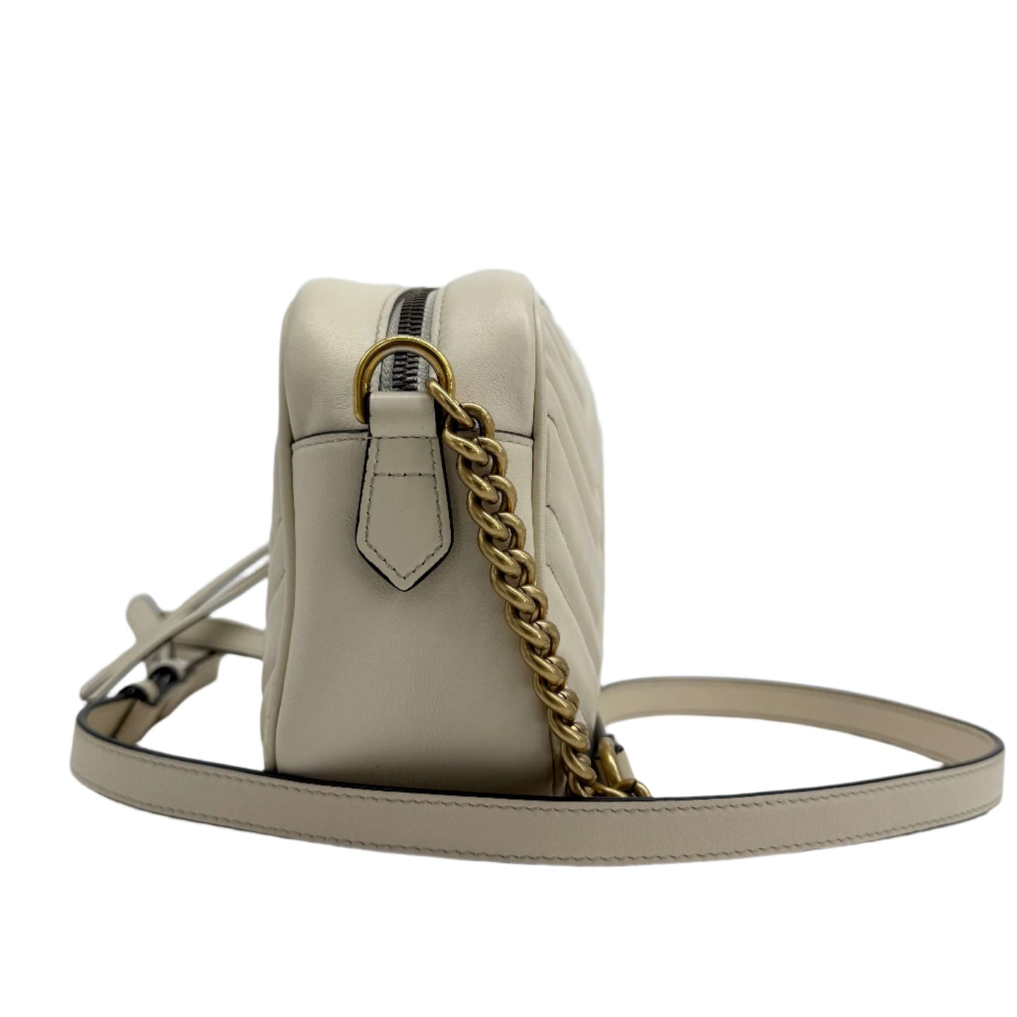 Gucci GG Marmont Small Shoulder Bag – White Matelassé Calfskin with Antiqued Gold Chain