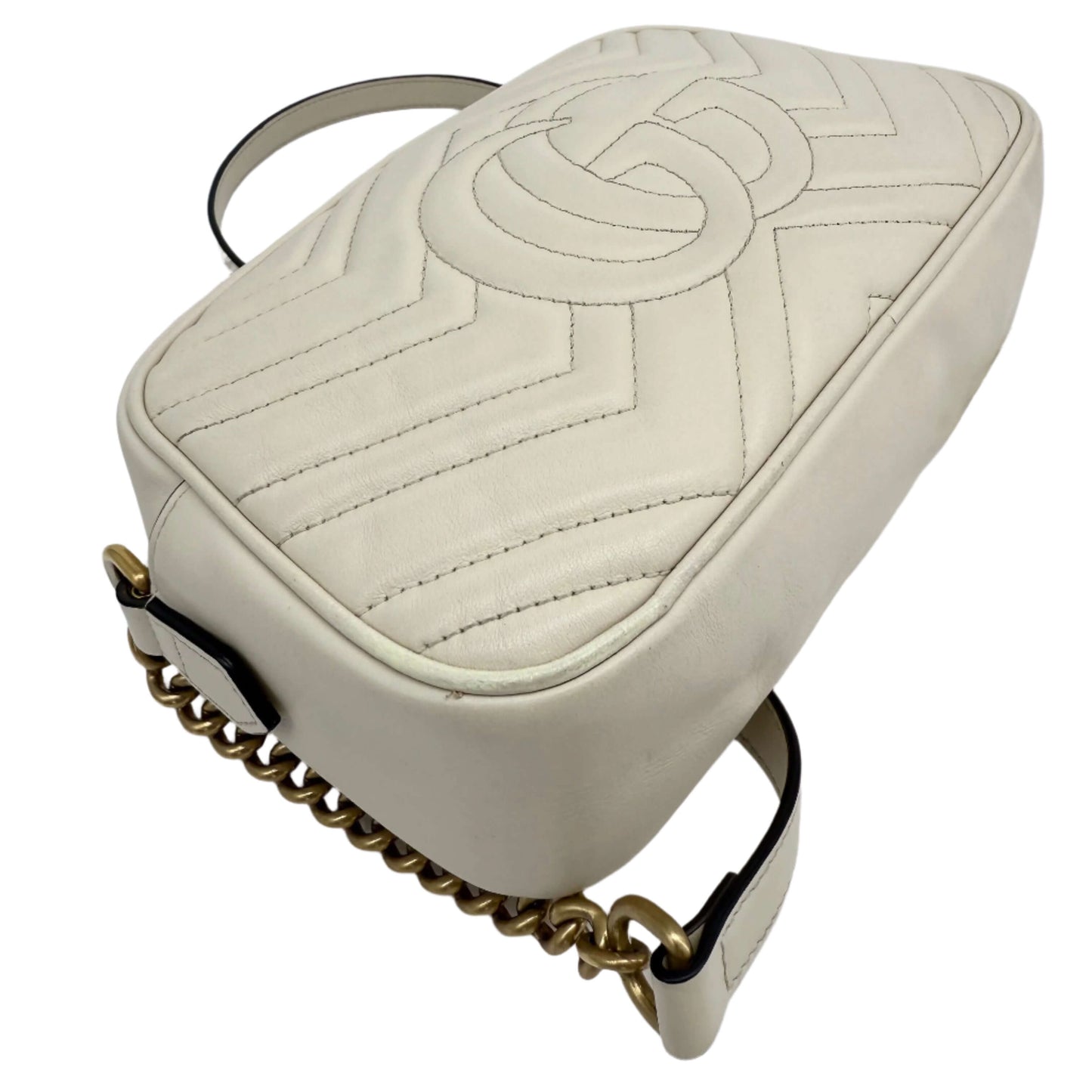 Gucci GG Marmont Small Shoulder Bag – White Matelassé Calfskin with Antiqued Gold Chain
