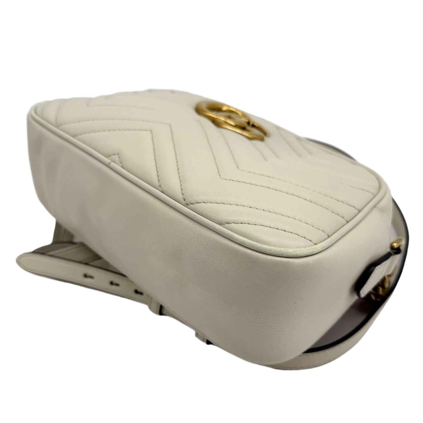 Gucci GG Marmont Small Shoulder Bag – White Matelassé Calfskin with Antiqued Gold Chain