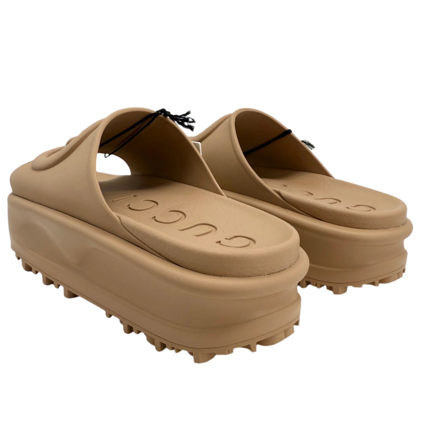 Gucci Interlocking G Platform Slide Sandals – Soft Rubber in Vintage Camel (Size 36)