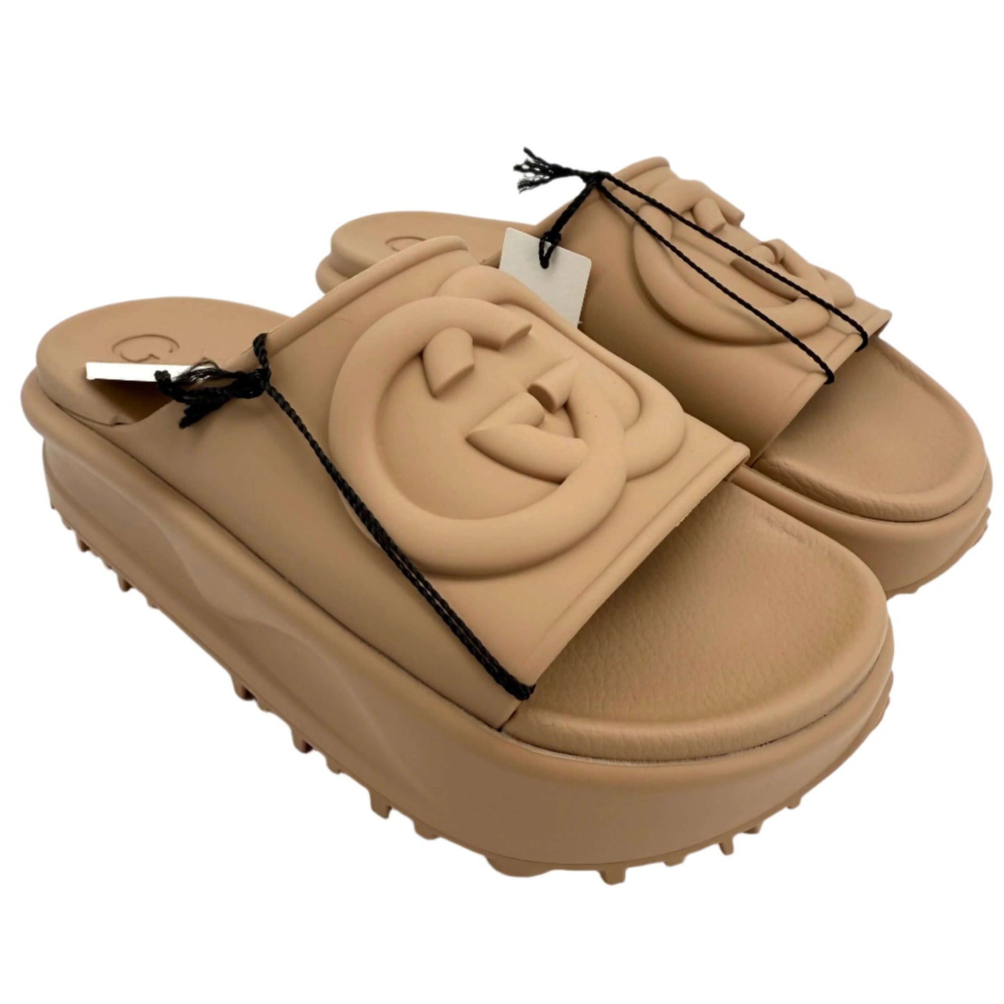 Gucci Interlocking G Platform Slide Sandals – Soft Rubber in Vintage Camel (Size 36)