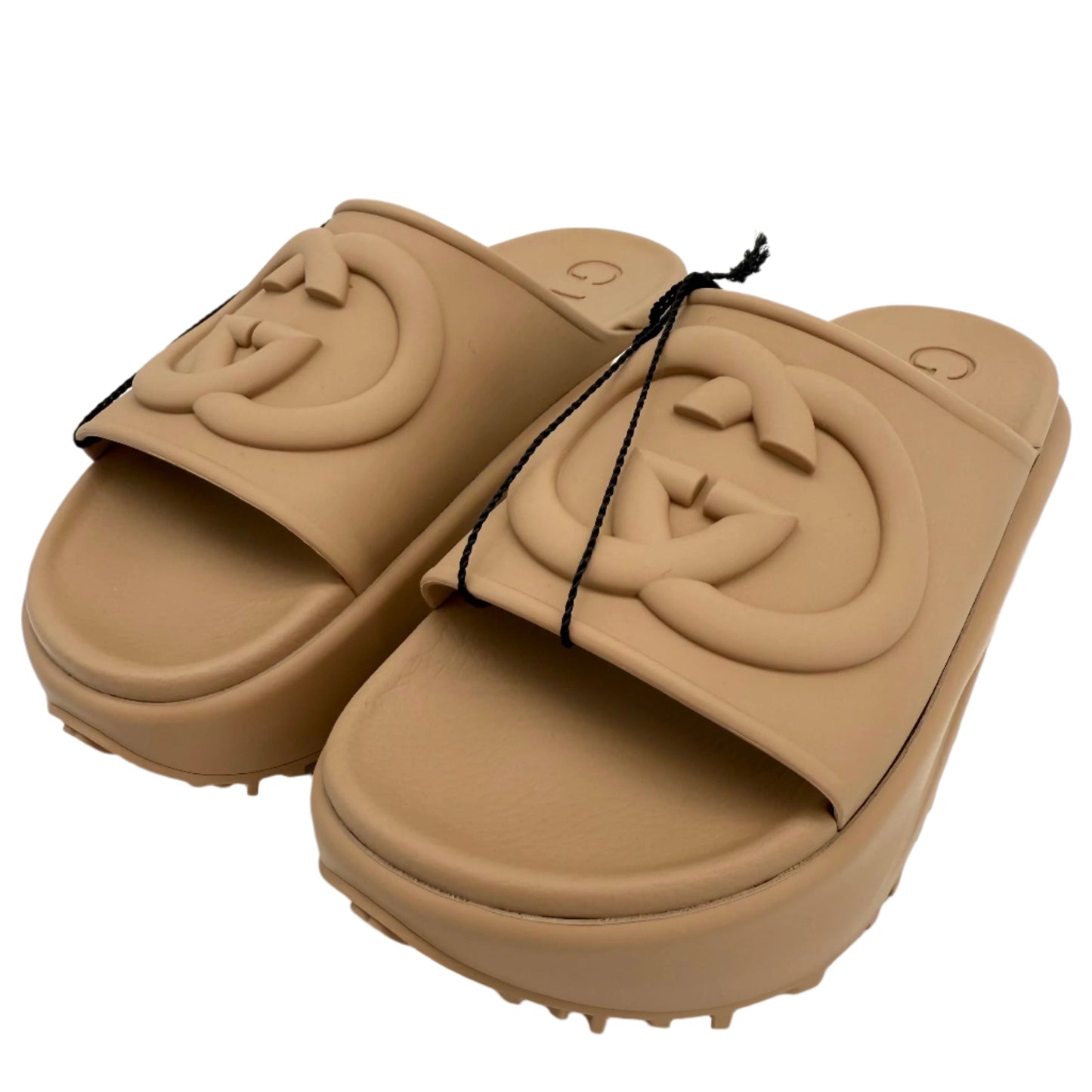 Gucci Interlocking G Platform Slide Sandals – Soft Rubber in Vintage Camel (Size 36)