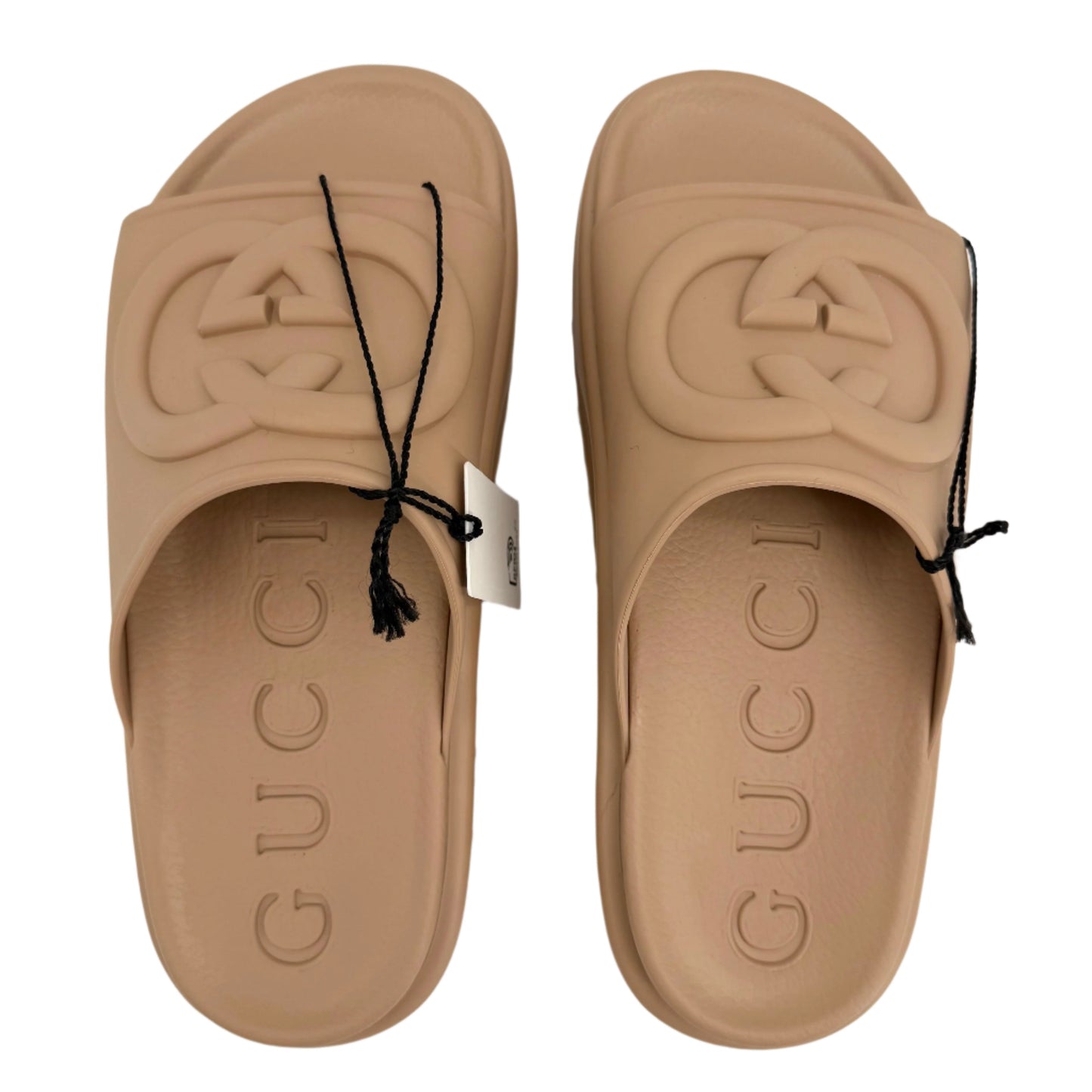 Gucci Interlocking G Platform Slide Sandals – Soft Rubber in Vintage Camel (Size 36)