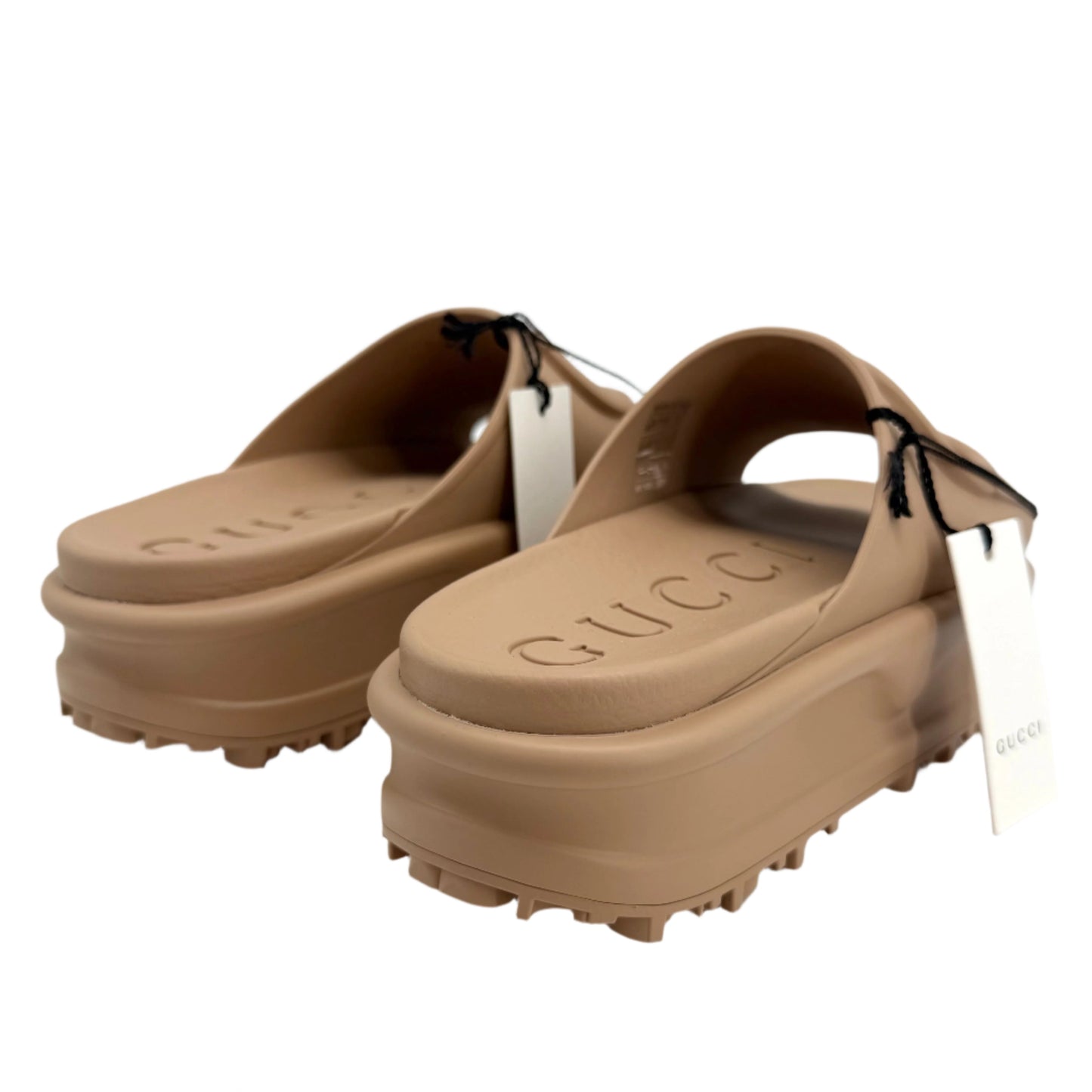 Gucci Interlocking G Platform Slide Sandals – Soft Rubber in Vintage Camel (Size 36)