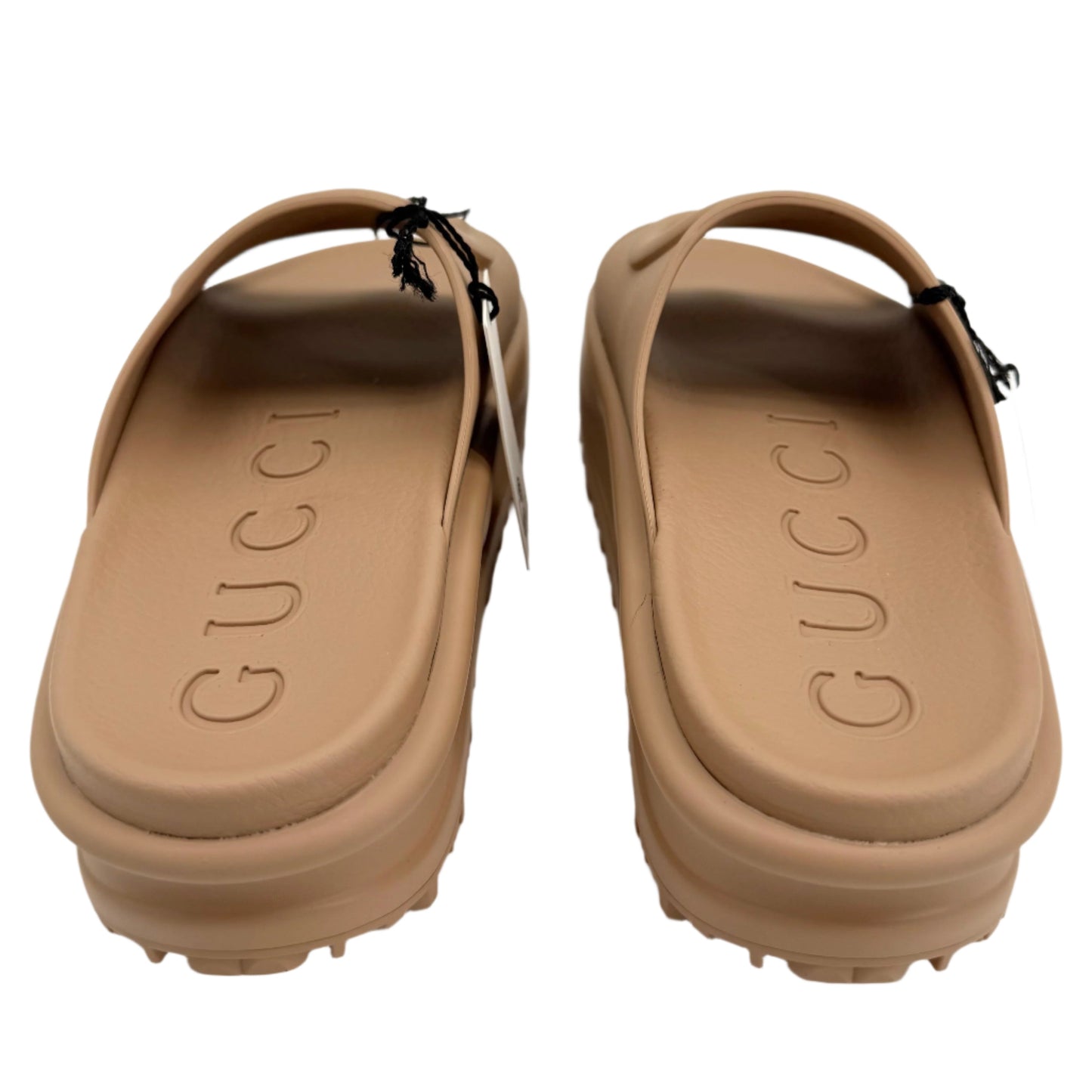 Gucci Interlocking G Platform Slide Sandals – Soft Rubber in Vintage Camel (Size 36)
