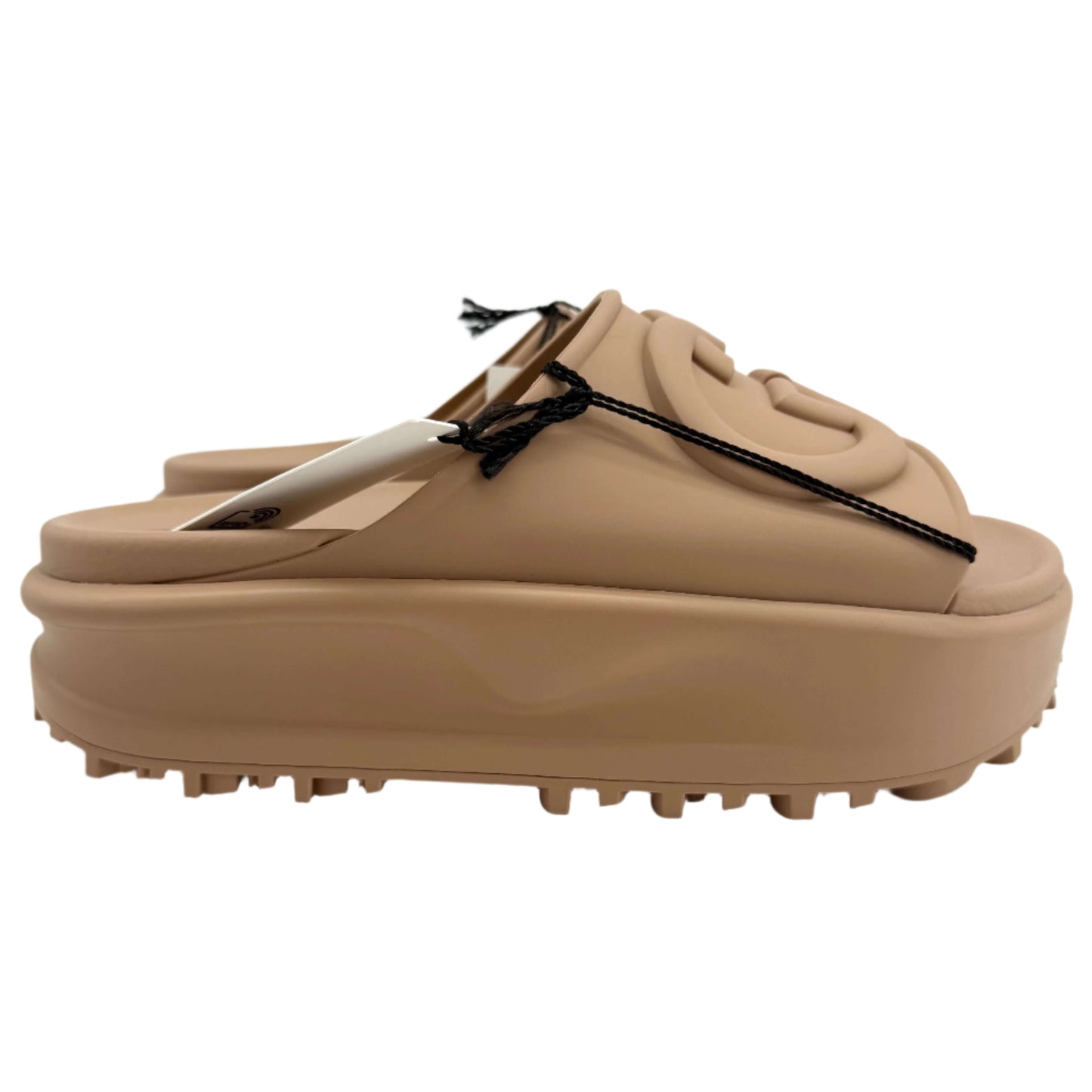 Gucci Interlocking G Platform Slide Sandals – Soft Rubber in Vintage Camel (Size 36)