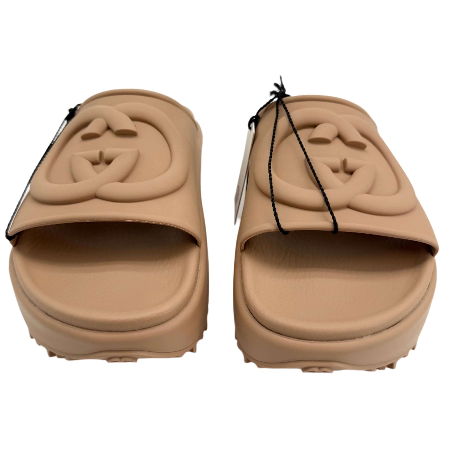 Gucci Interlocking G Platform Slide Sandals – Soft Rubber in Vintage Camel (Size 36)
