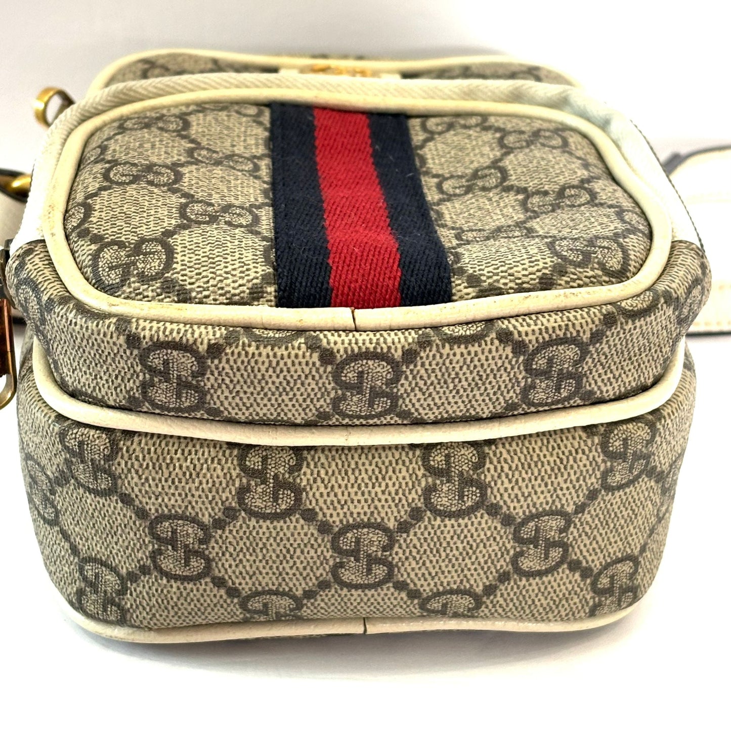 GUCCI GG SUPREME WEB MINI OPHIDIA DOUBLE ZIP MESSENGER BAG