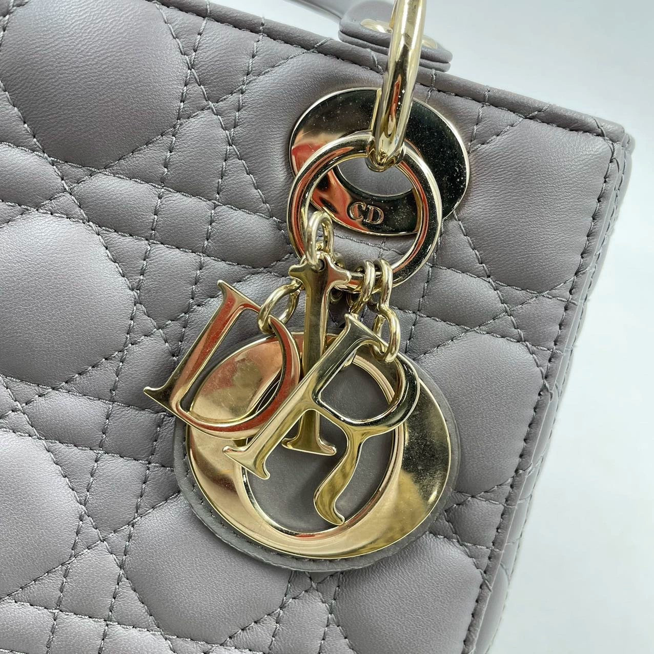 Dior Small Lady Dior ABC  in Gray  Lambskin and LGHW Enamel Buckle
