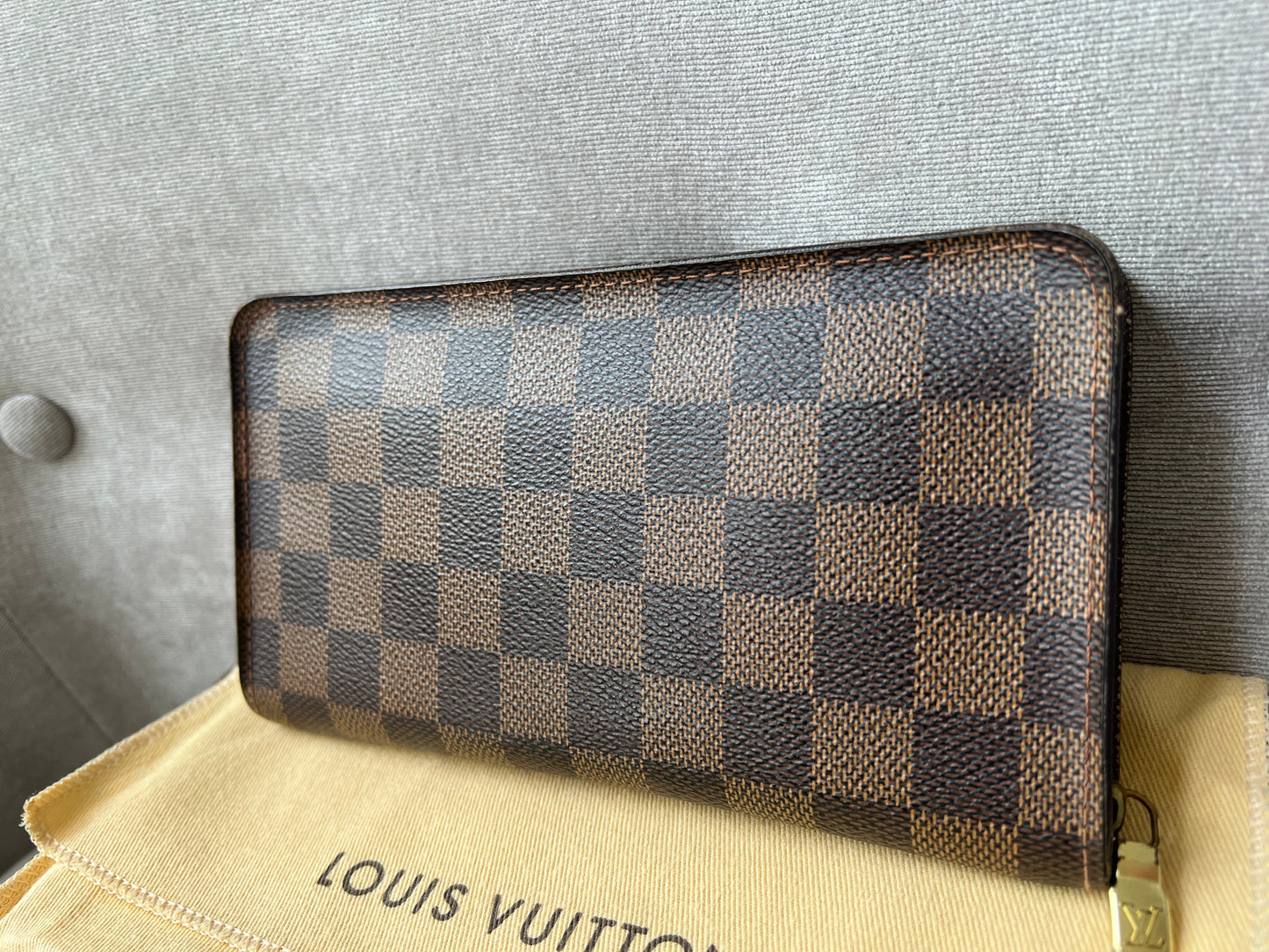 Louis Vuitton Zip Around Wallet in Damier Ebene and Brown