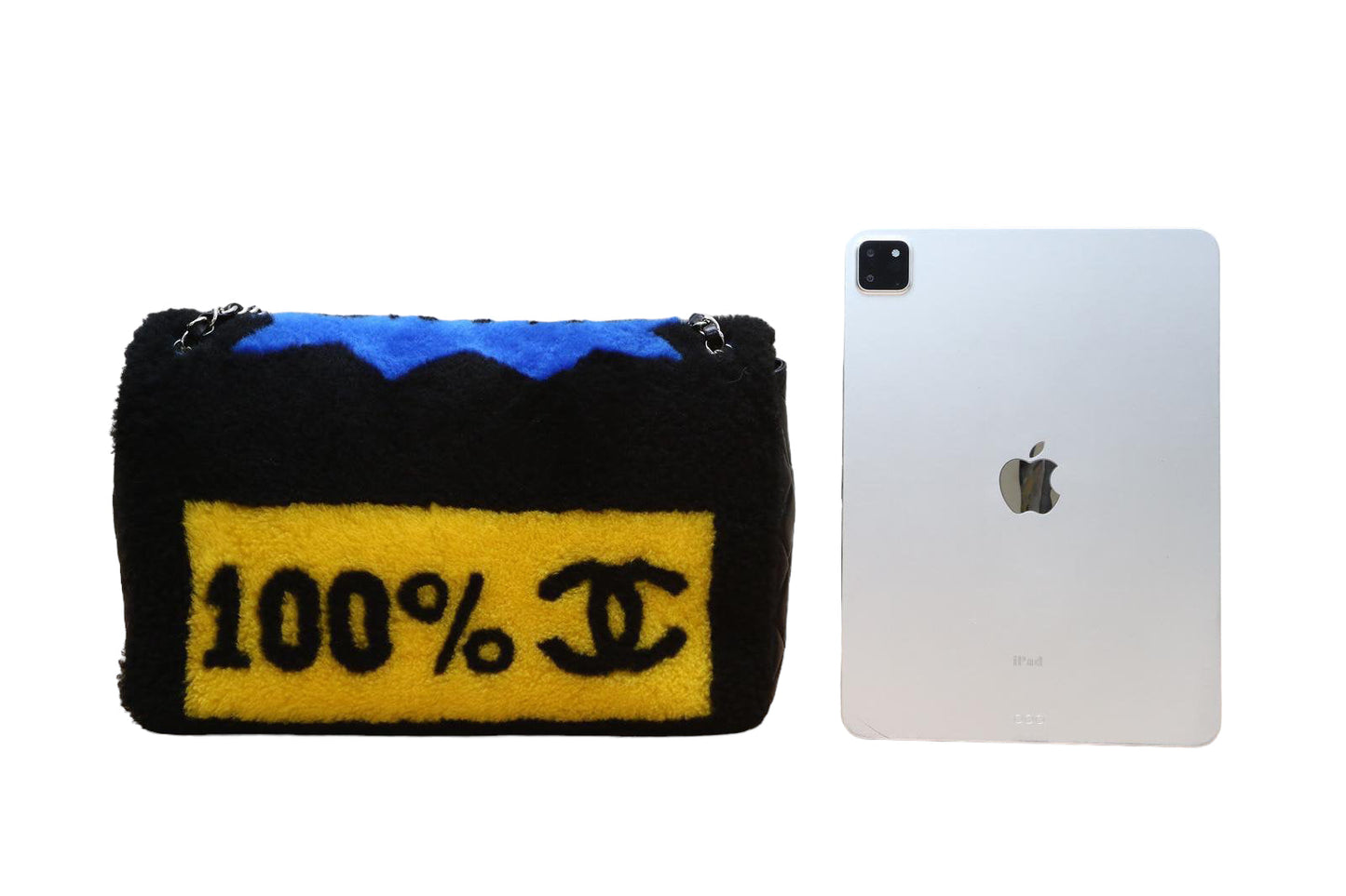 CHANEL 2014 SUPERMARKET COMIC BLACK MULTICOLOR SHEARLING FLAP BAG