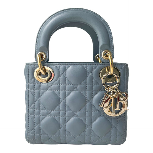 Christian Dior Calfskin Cannage Mini Lady Dior Sky Blue