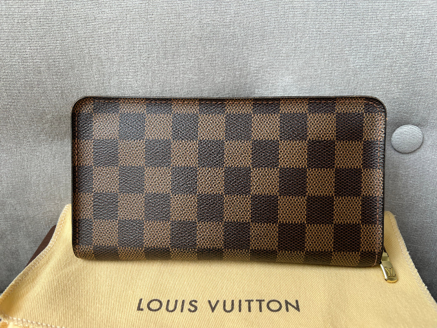Louis Vuitton Zip Around Wallet in Damier Ebene and Brown