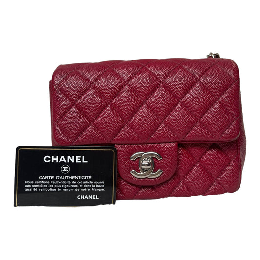 Chanel Quilted Mini Square Flap Red Caviar Silver Hardware 17B