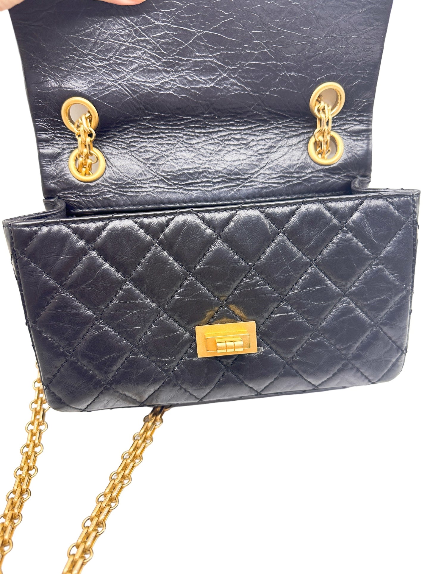 Chanel 2.55 Reissue Flap Quilted Crinkled Calfskin Gold-tone Mini Black