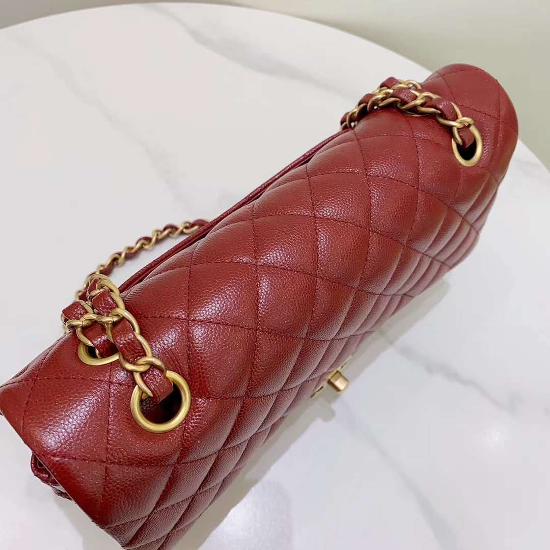 Chanel Medium Classic Quilted Flap Iridescent Burgundy Caviar Aged Gold Hardware 18C