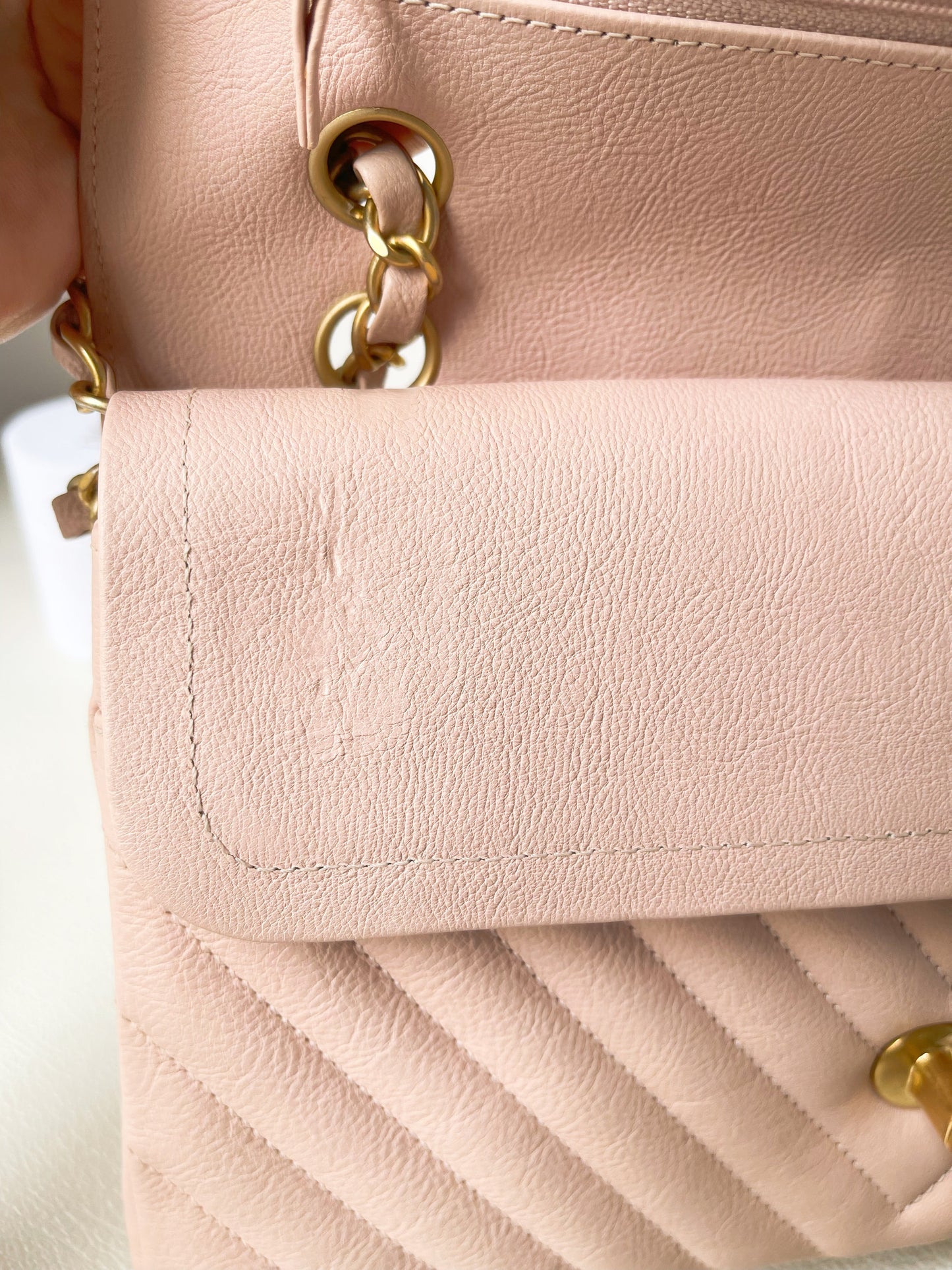 Chanel 17C Classic Chevron Calfskin Light Pink 