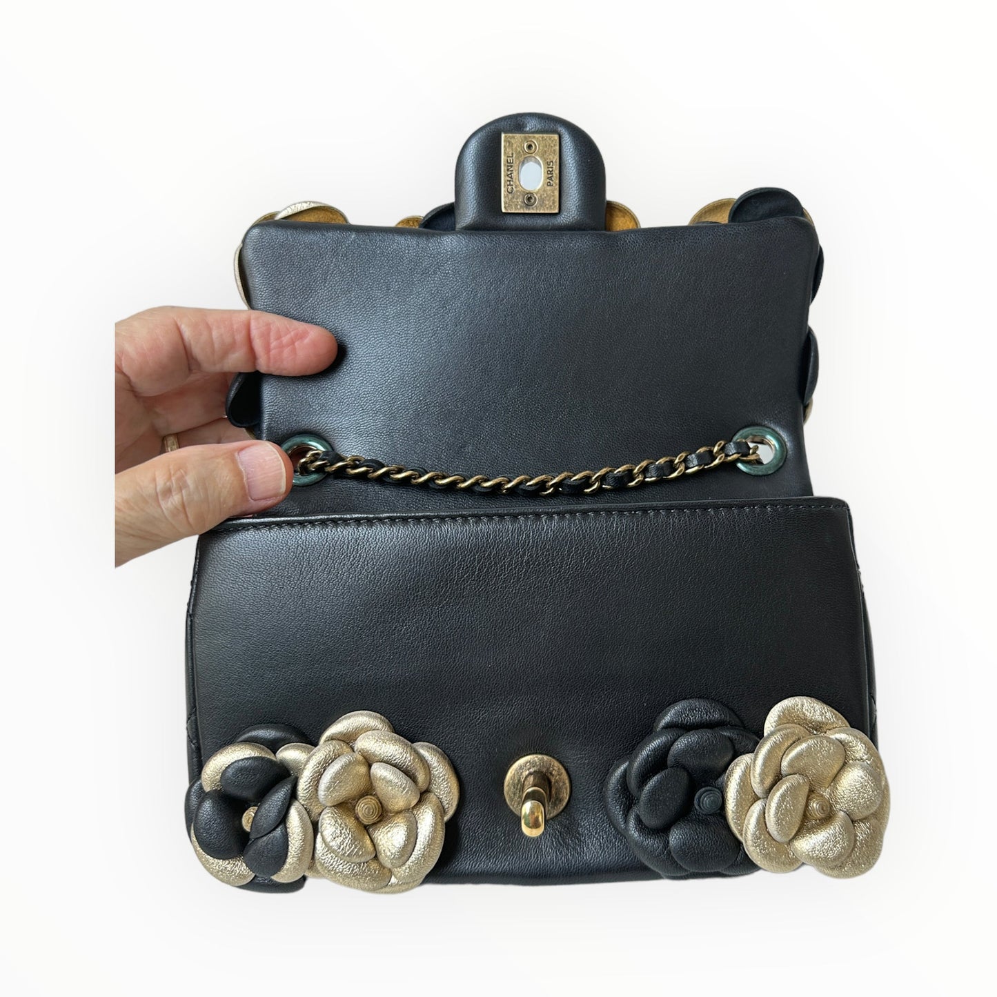 Chanel CC Camellia Flap Bag Embellished Sheepskin Mini