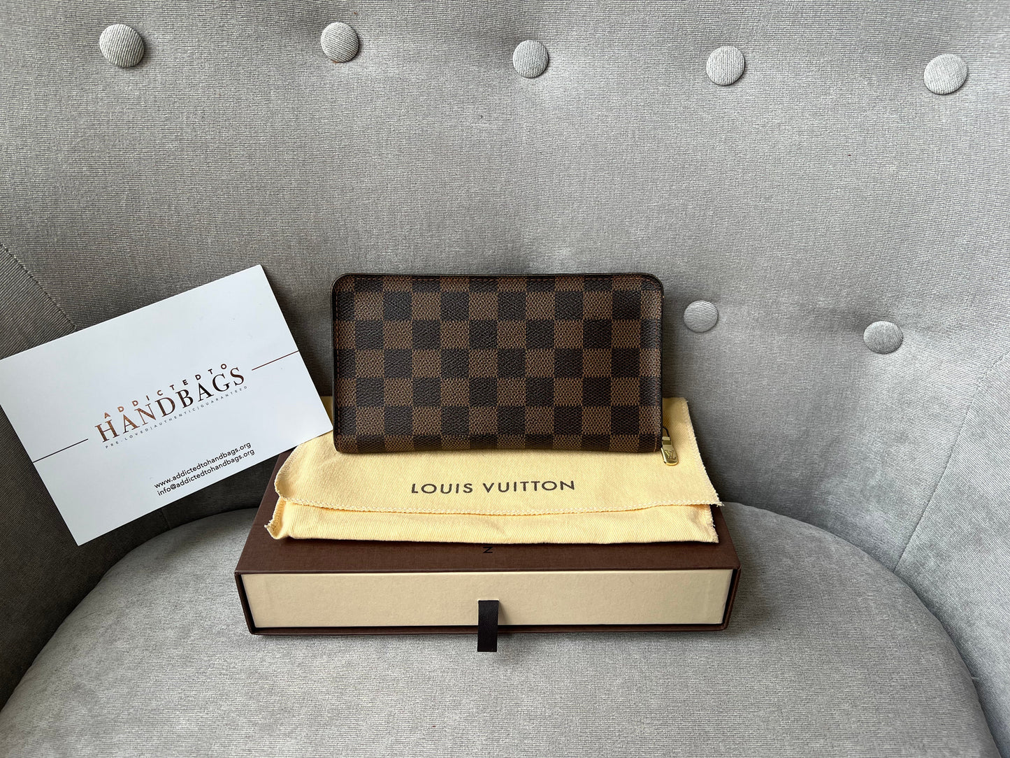 Louis Vuitton Zip Around Wallet in Damier Ebene and Brown