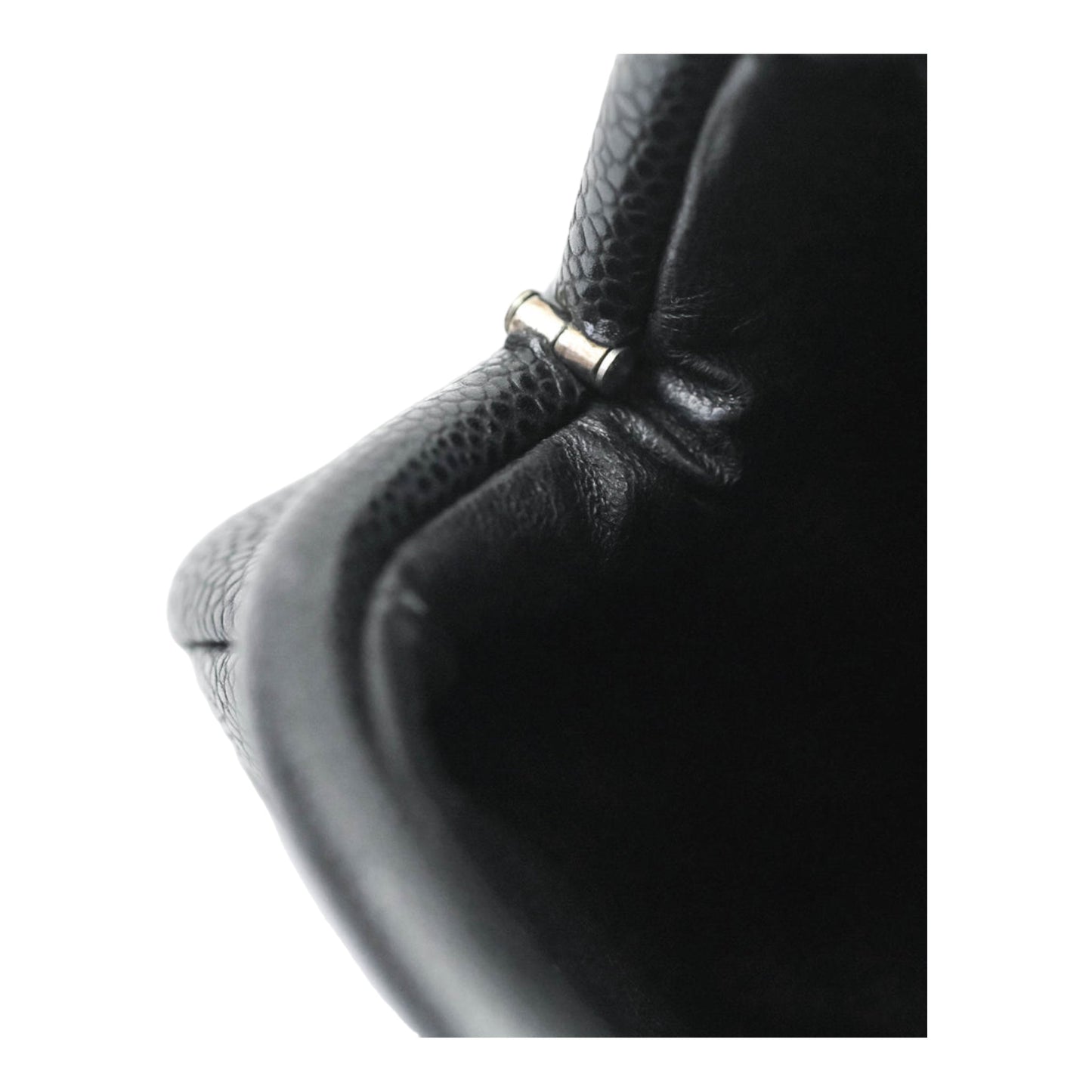 Chanel Quilted Timeless Kisslock Clutch Black Caviar Silver Hardware