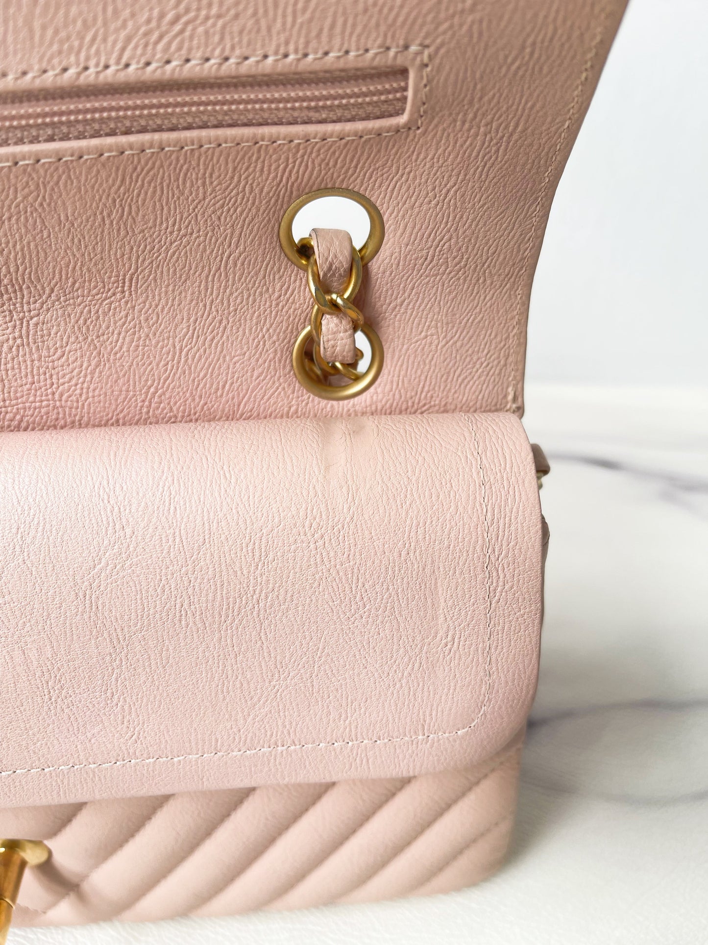 Chanel 17C Classic Chevron Calfskin Light Pink 