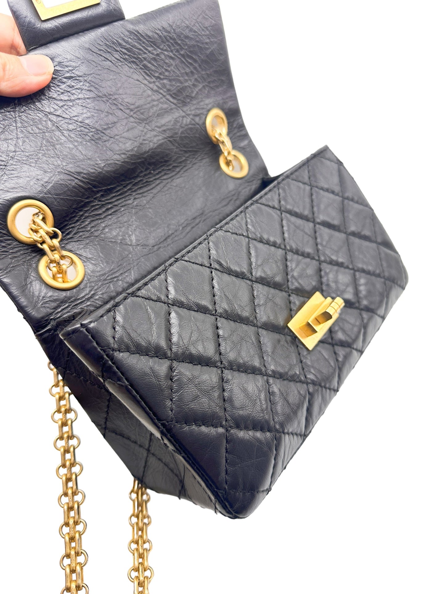 Chanel 2.55 Reissue Flap Quilted Crinkled Calfskin Gold-tone Mini Black