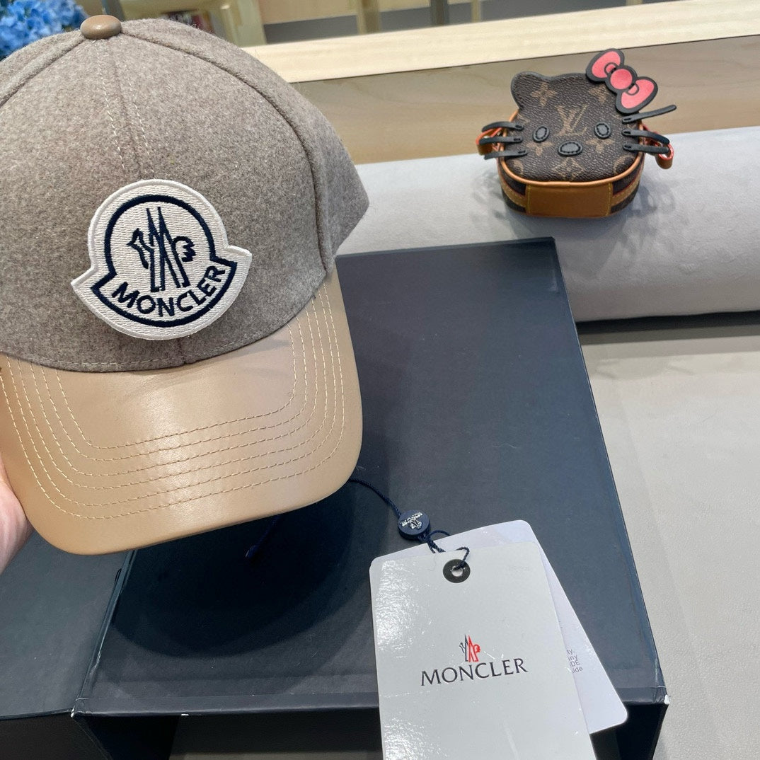 WOOL-TWEED AND LEATHER BASEBALL CAP PEANUT BROWN 428238
