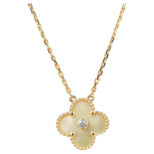 18k Yellow Gold/Diamond/Golden Mother of Pearl Vintage Alhambra Pendant Necklace