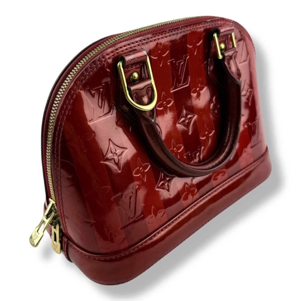 Louis Vuitton Alma BB Vernis Red Stripe Monogram Handbag