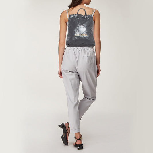 CHANEL Grey Quilted Leather 22 Backpack