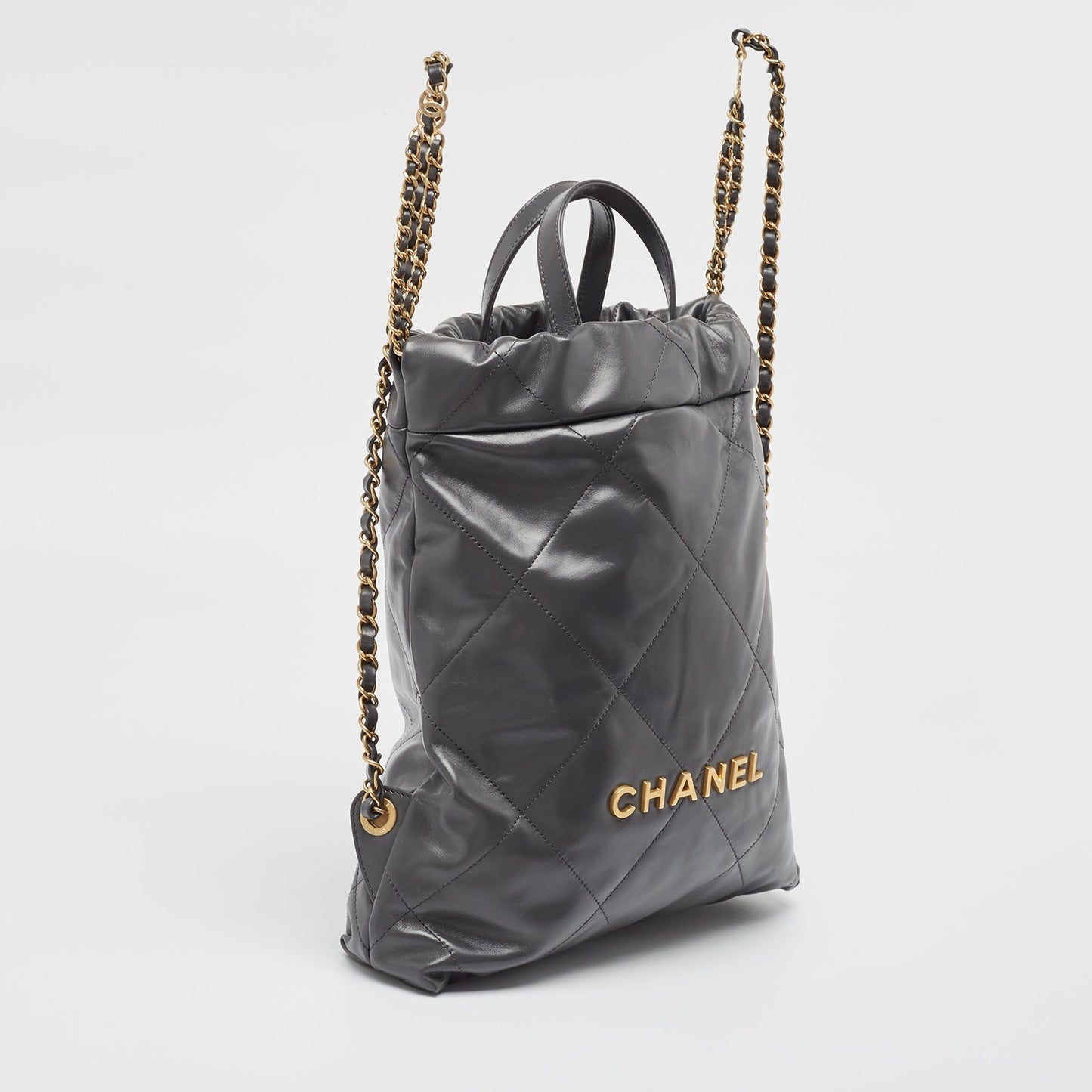 CHANEL Grey Quilted Leather 22 Backpack