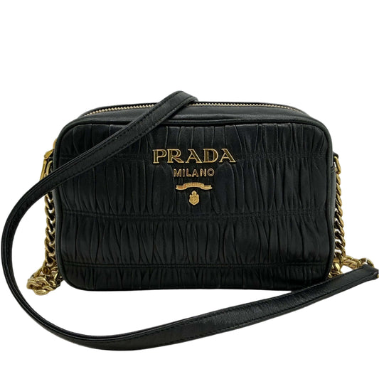 Prada Nappa Gaufre Camera Bag – Black Pleated Lambskin Leather