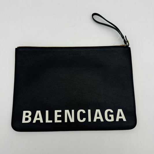 Balenciaga Black Leather Large Clutch Wristlet Bag