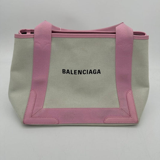 Balenciaga Canvas Handbag Pink Trim Medium Size Ivory