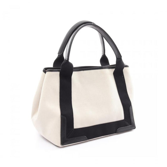 Balenciaga Navy Cabas S Ivory Black Canvas Leather Tote Bag