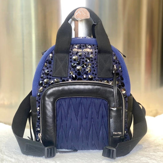 Preloved Miu Miu 3089 Studded Blue Backpack - Vintage Designer Bags