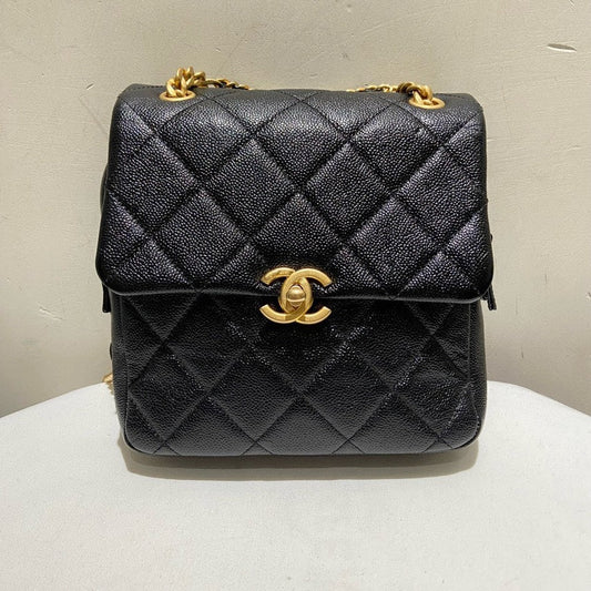 Preloved Chanel 22P Quilted Black Leather Backpack