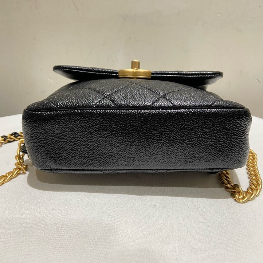 Preloved Chanel 22P Quilted Black Leather Backpack