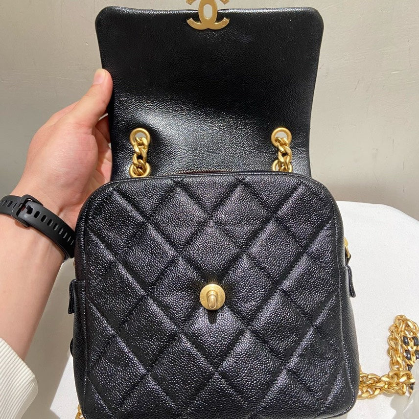 Preloved Chanel 22P Quilted Black Leather Backpack