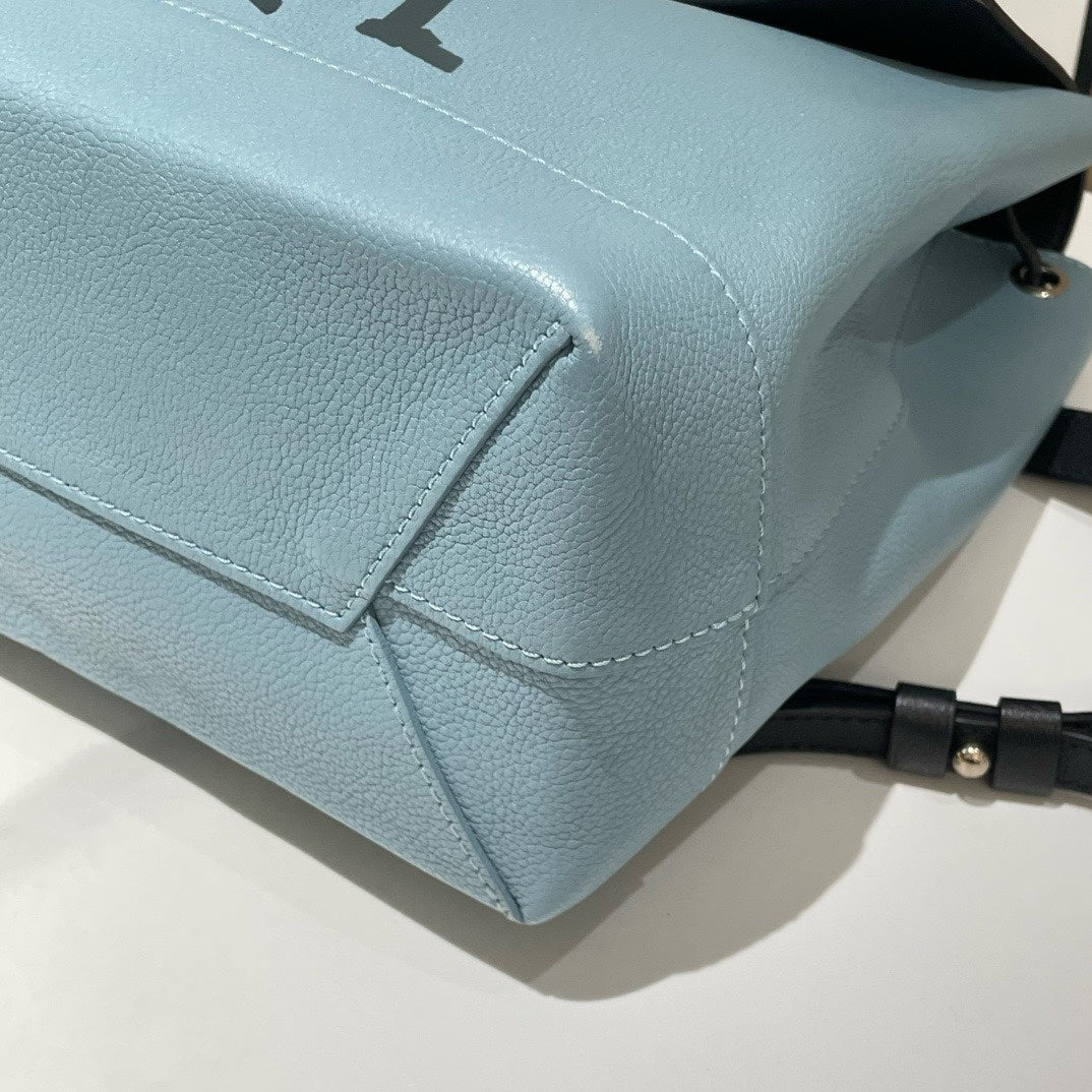 Preloved Louis Vuitton Lock Me Backpack Black and Light Blue Leather Bag (2016) #13648