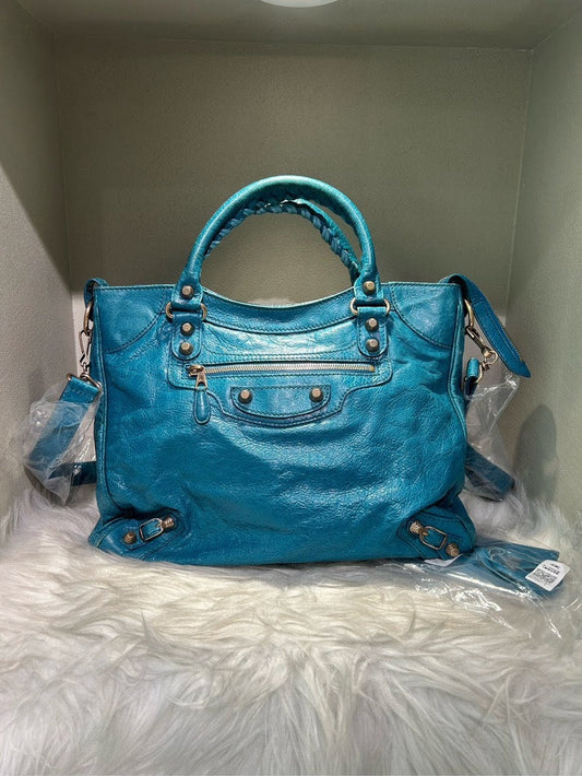 Balenciaga Classic Work Bag Turquoise Leather Shoulder Bag