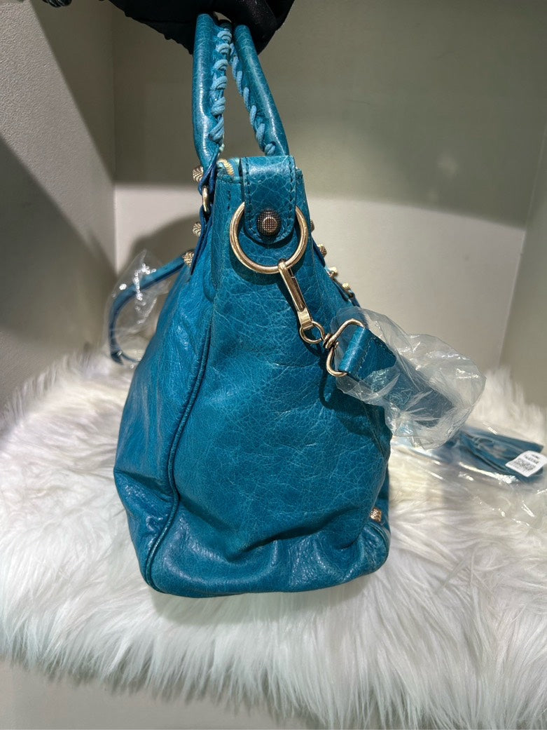 Balenciaga Classic Work Bag Turquoise Leather Shoulder Bag