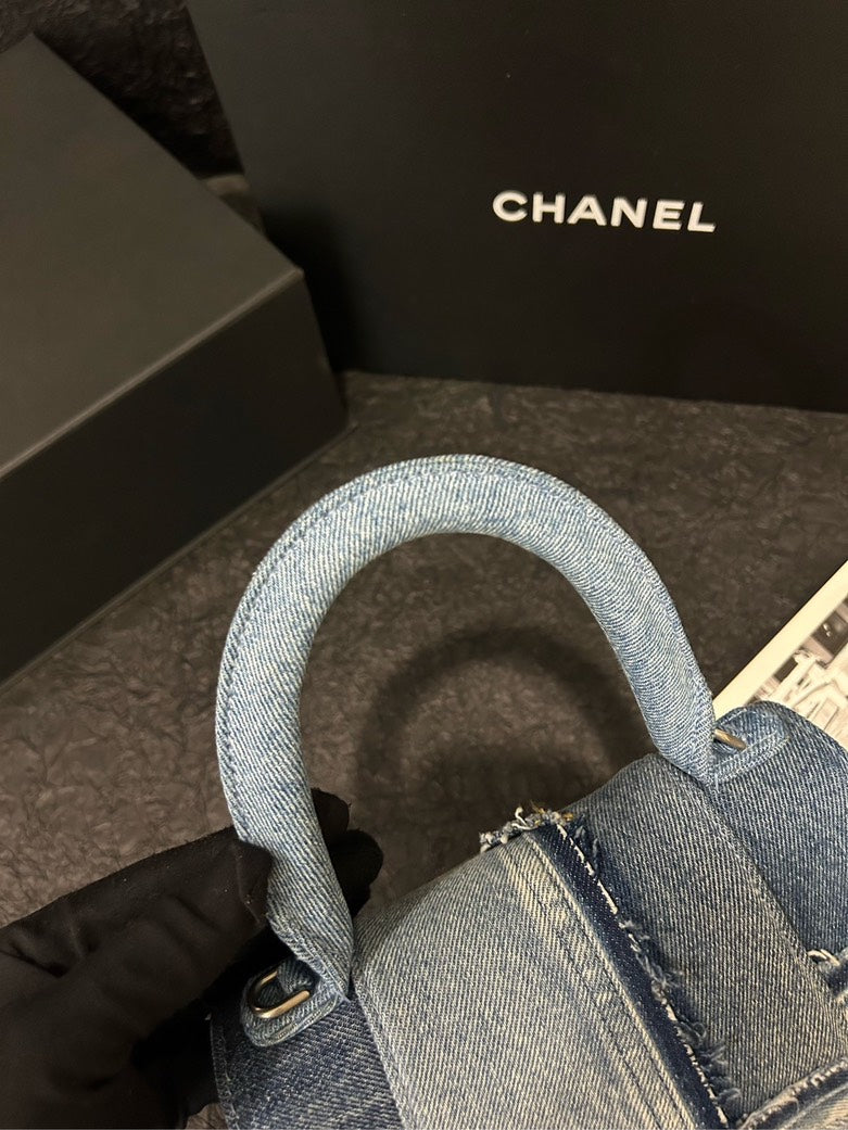 Balenciaga Hourglass Small Denim Patchwork Bag - Blue Shoulder Bag
