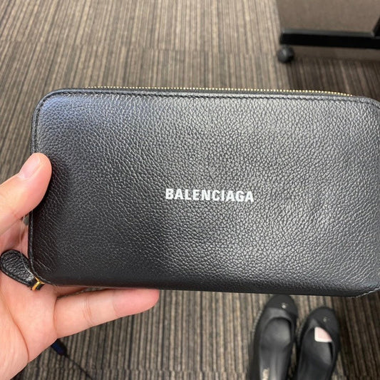 Preloved Balenciaga Long Wallet A7326 Black Leather Wallet