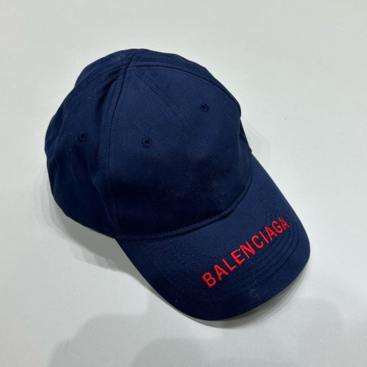 Balenciaga Classic Navy Hat Red Logo Preloved
