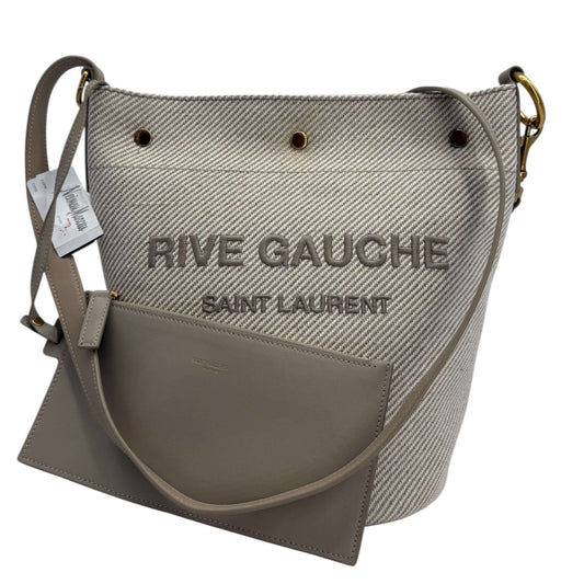 Saint Laurent Rive Gauche Linen &amp; Calfskin Bucket Bag – Beige