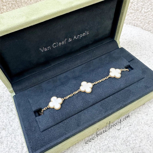 Van Cleef & Arpels VCA Vintage Alhambra 5 Motifs Mother of Pearl MOP Bracelet in 18K Yellow Gold