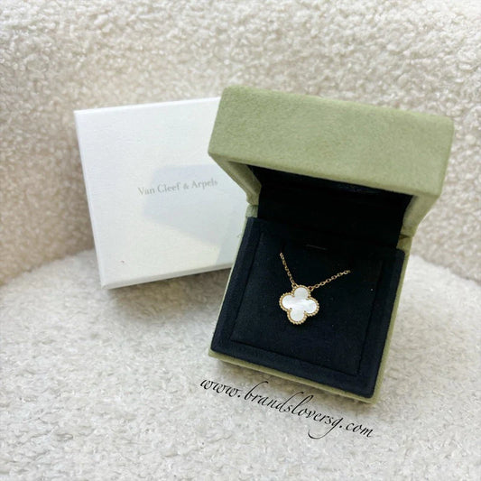 Van Cleef & Arpels VCA Vintage Alhambra Pendant Necklace with White Mother of Pearl MOP in 18K Yellow Gold