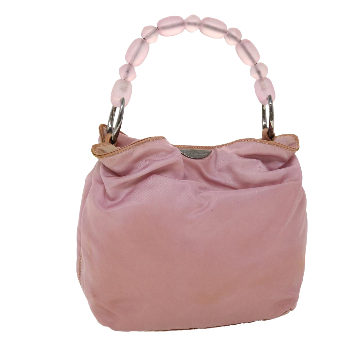 CHRISTIAN DIOR Maris Pearl Hand Bag Nylon Pink Auth yb139