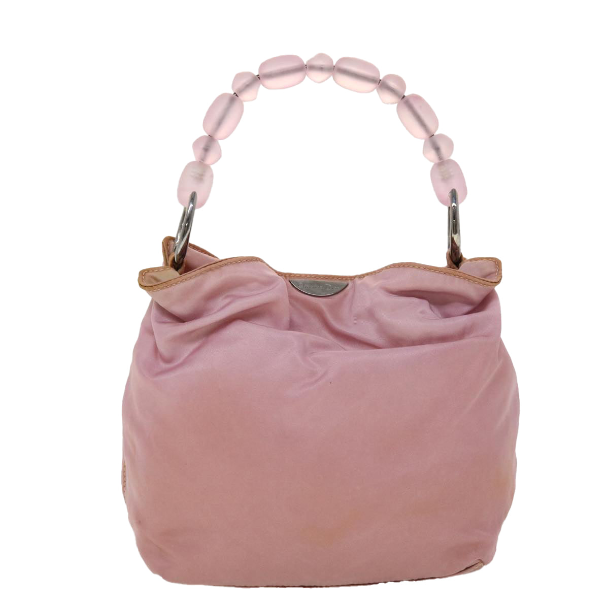 CHRISTIAN DIOR Maris Pearl Hand Bag Nylon Pink Auth yb139